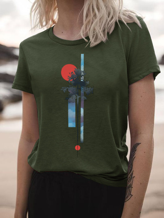 The Woods Red Sun Print Short Sleeve Women's T-shirts