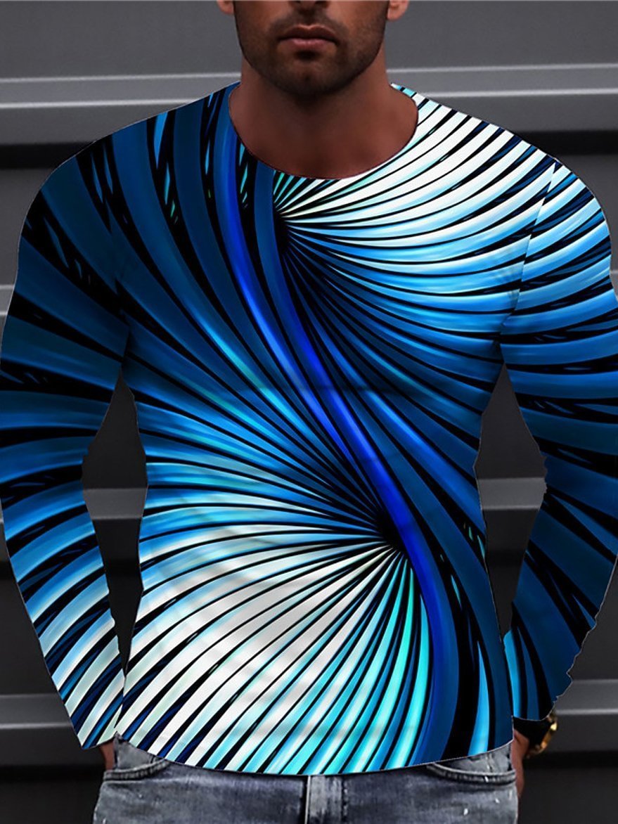 Men's 3D Print Pattern Crew Neck Long Sleeve Top