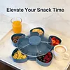 Divided Spinning Snack Serving Tray 5-Compartment Rotating Round Snackle Box Container with Lid for Chips and Dip Nut Candy Fruit Party Picnic