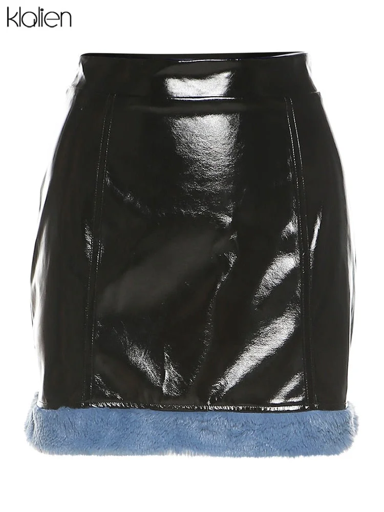 KLALIEN Fashion Casual Patchwork PU Leather Long Sleeve Turndown Collar Single Breasted Jacket For Women Cool Streetwear Coat