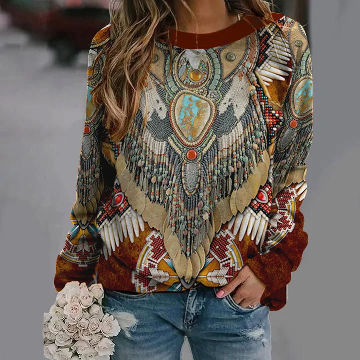 Retro Eagle Style Full Print Women Ethnic Pullover Sweatshirt