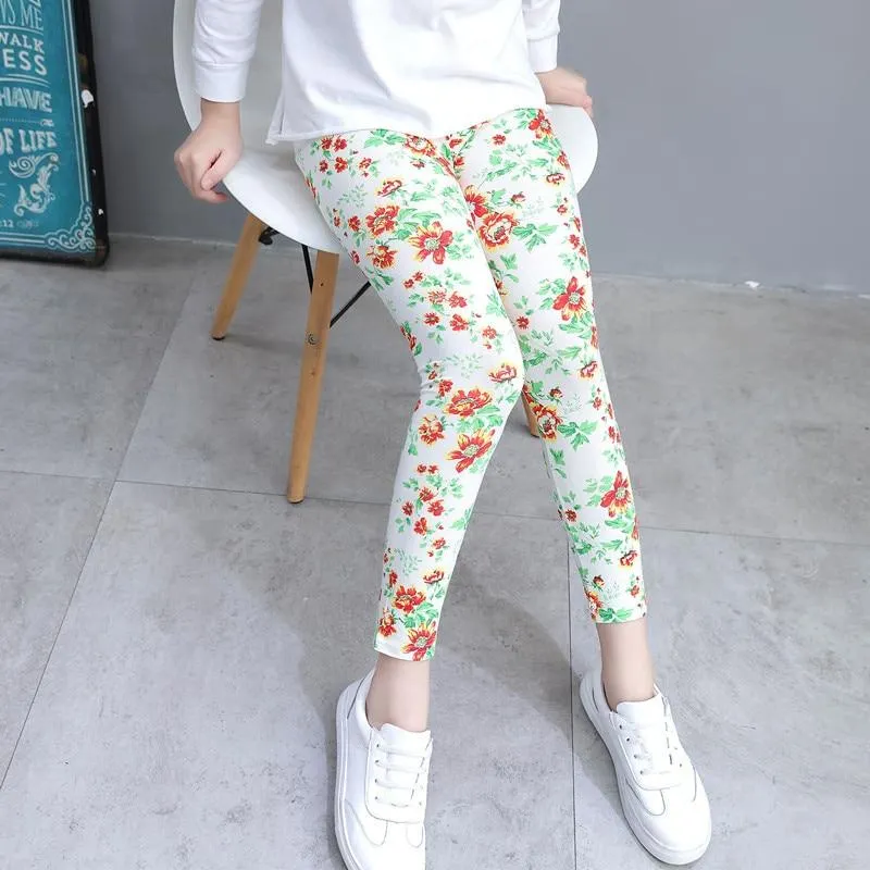 Baby Girls Leggings Kids Casual Floral Pencil Pants Skinny Pants Children Trousers Girl Capris Cute Toddler Leggings 2-10 Years