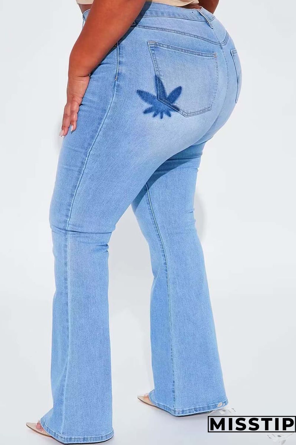 Light Blue Casual Solid Patchwork Plus Size Jeans