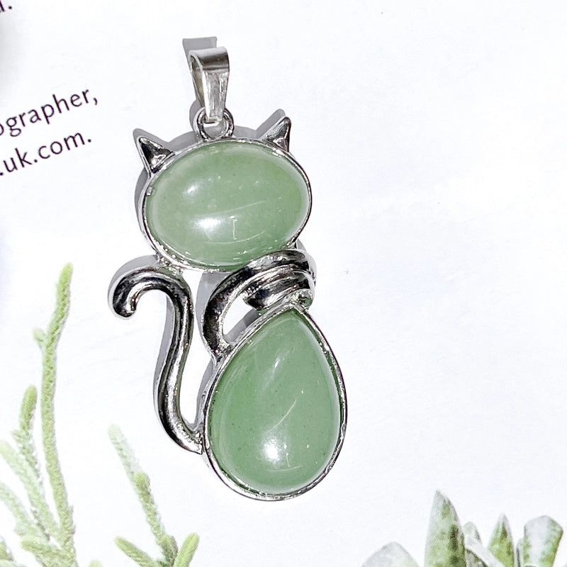 1 Piece 25*45MM Alloy Natural Stone Crystal Cat Pendant