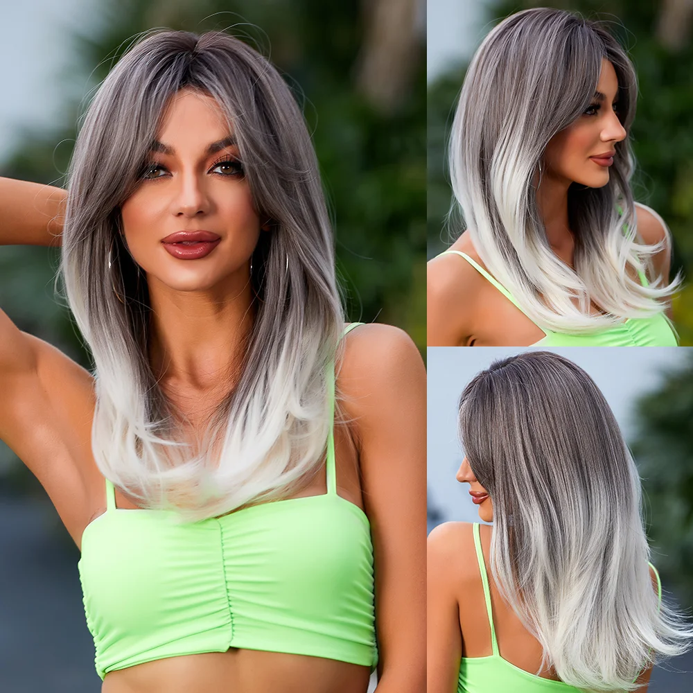 Jewtribute Hair®|Women's Straight Grey Ombre Wig with Bangs