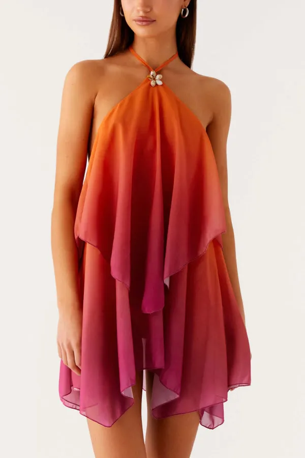 Fashionable Gradient Halter Neck Loose Backless Mini Dress