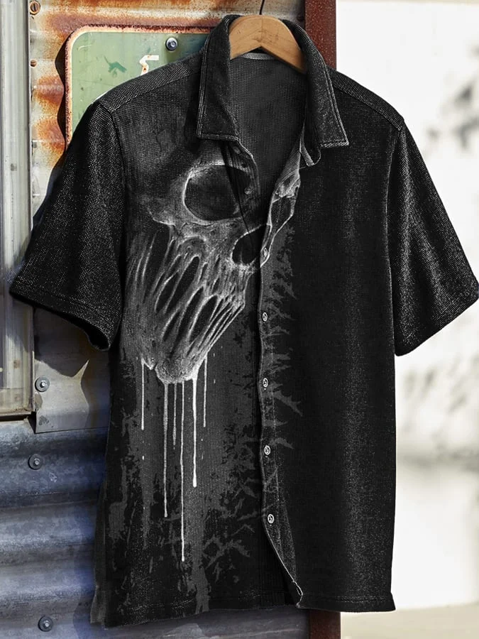 Men's Halloween Horror Skull Print Waffle Shirt