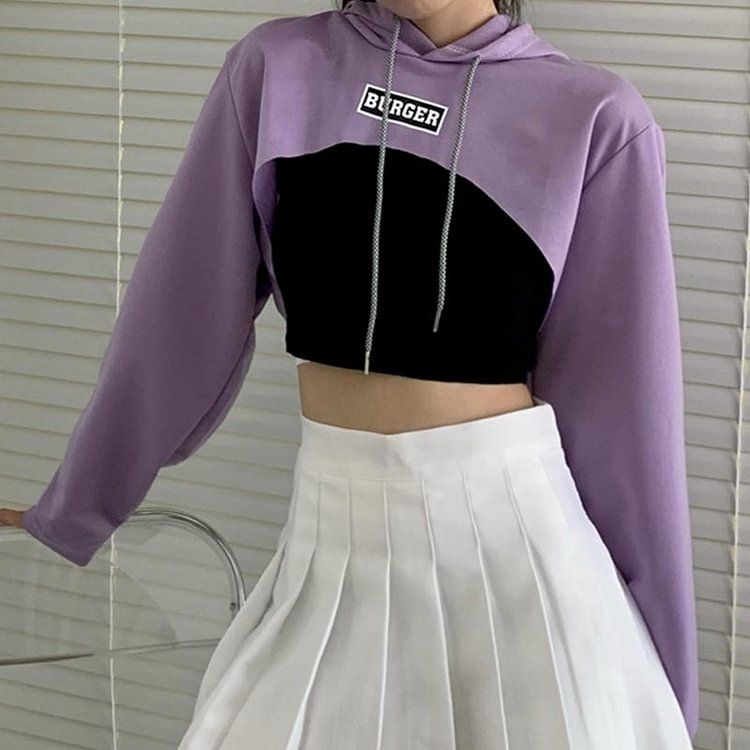 Cool Letter Print Short Hoodie - Modakawa Modakawa