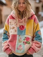 Women's Retro Bohemian Floral Pattern Plush Hoodie