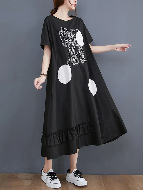 Original Printed Polka-Dot Falbala Midi Dress