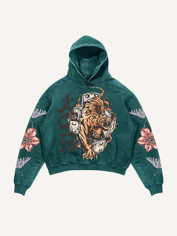 Butterfly&Floral&Letter Print Slant Pockets Hoodie