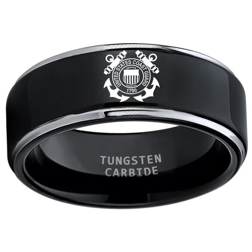 Black Tungsten Wedding Bands Military With Laser Etched United States Army Logo Rings Men Women