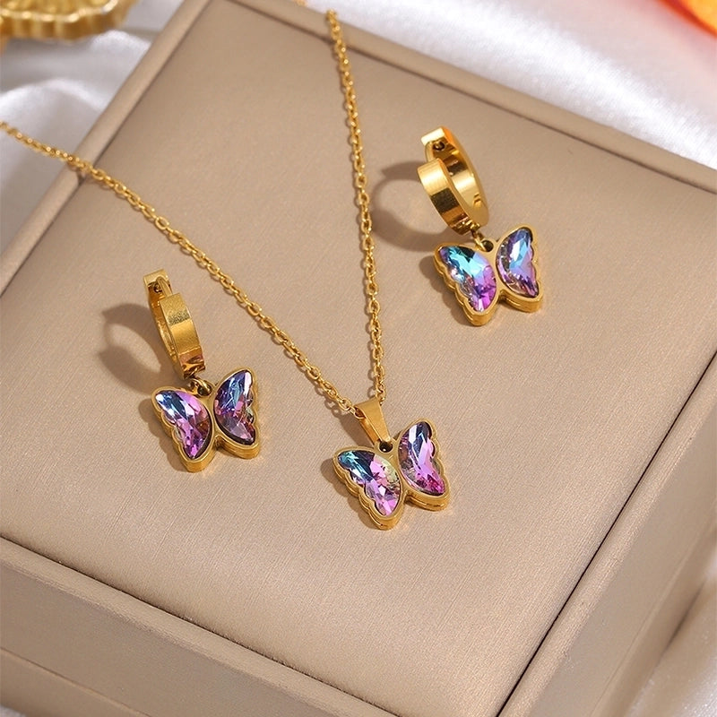 Casual Elegant Minimalist Heart Shape Flower Butterfly 304 Stainless Steel Earrings Necklace