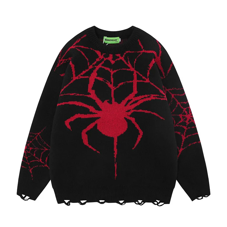 Knitted Sweaters Hip Hop Spider Graphic Knitwear Casual Pullovers Clothing at Hiphopee