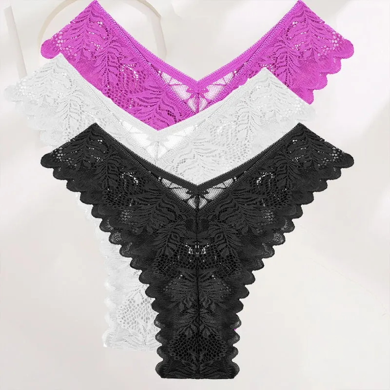 FINETOO 3PCS/Set Lace Gstring Panties Women Sexy M-XL Girls Thongs Perspective Temptation New Pantys Underwear Female Intimates