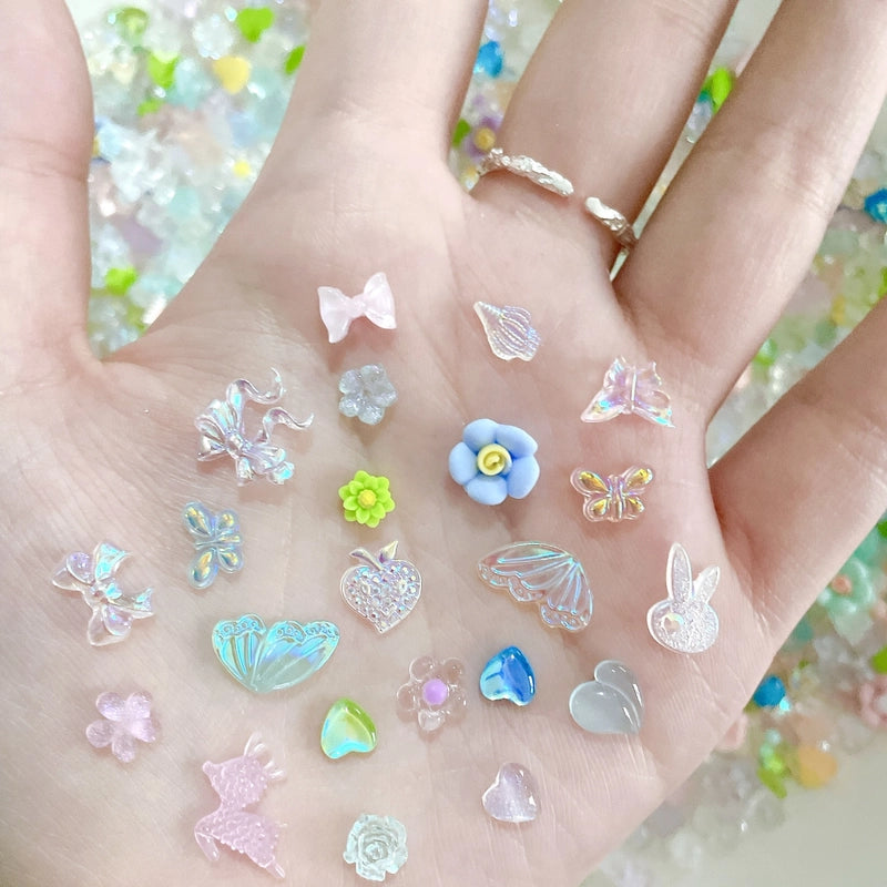 New Mixed Style Fairy Nail Art Decorations Ice Transparent Camellia Butterfly Deer Heart Shaped Material Pack