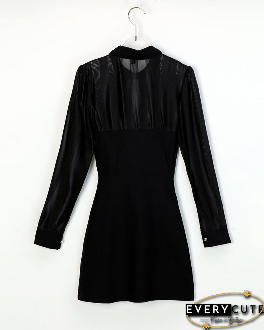 Sheer Mesh & Stripes Keyhole Front Bodycon Dress Black Dresses