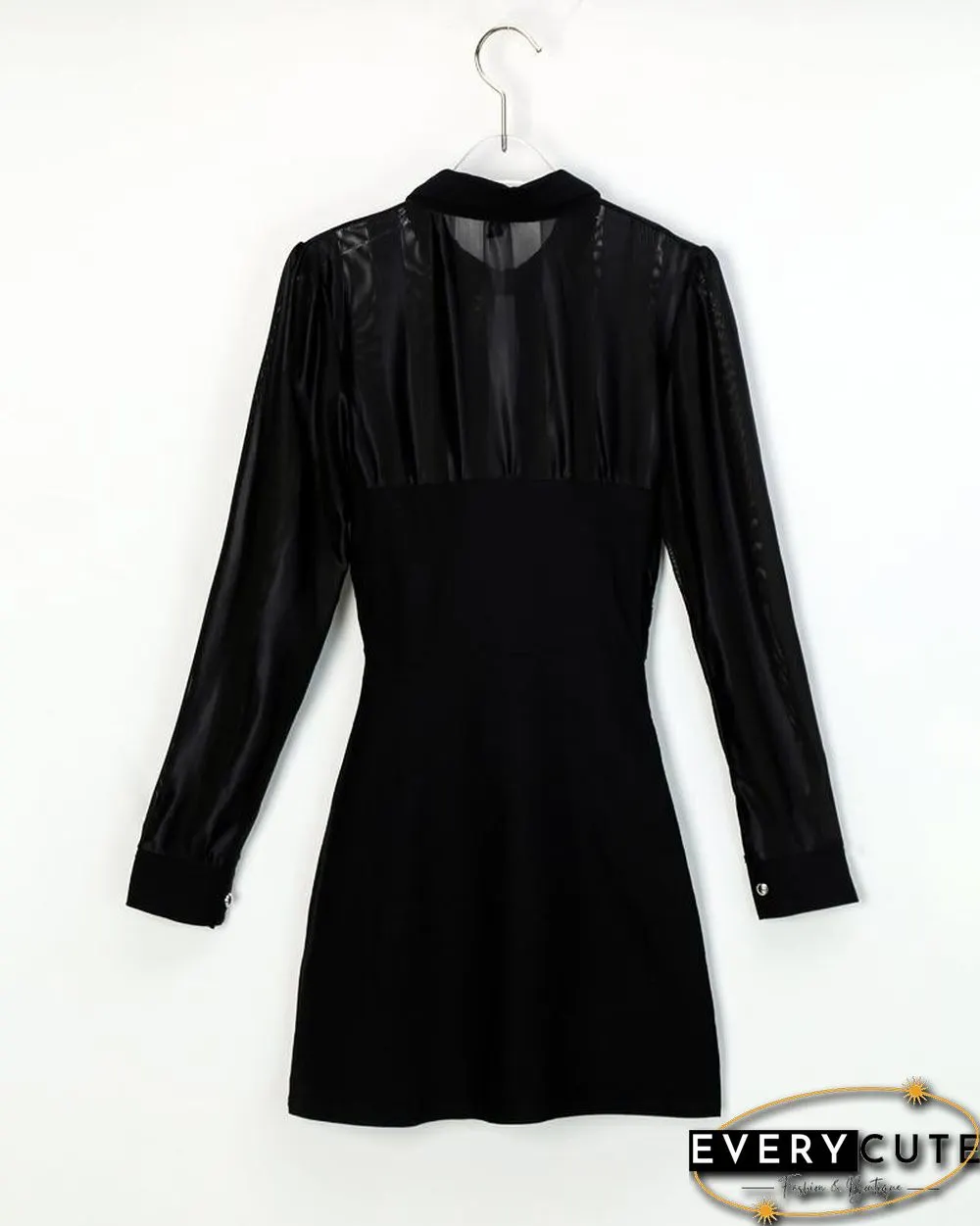 Sheer Mesh & Stripes Keyhole Front Bodycon Dress Black Dresses