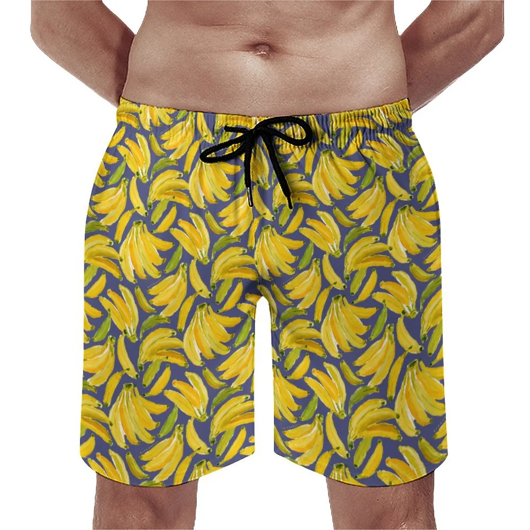 Banana Bunch Fruit Monkey Toucan Men's Swim Trunks Summer Board Shorts Quick Dry Beach Short with Pockets