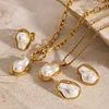 Large Pearl Golden Earrings Ring Necklace