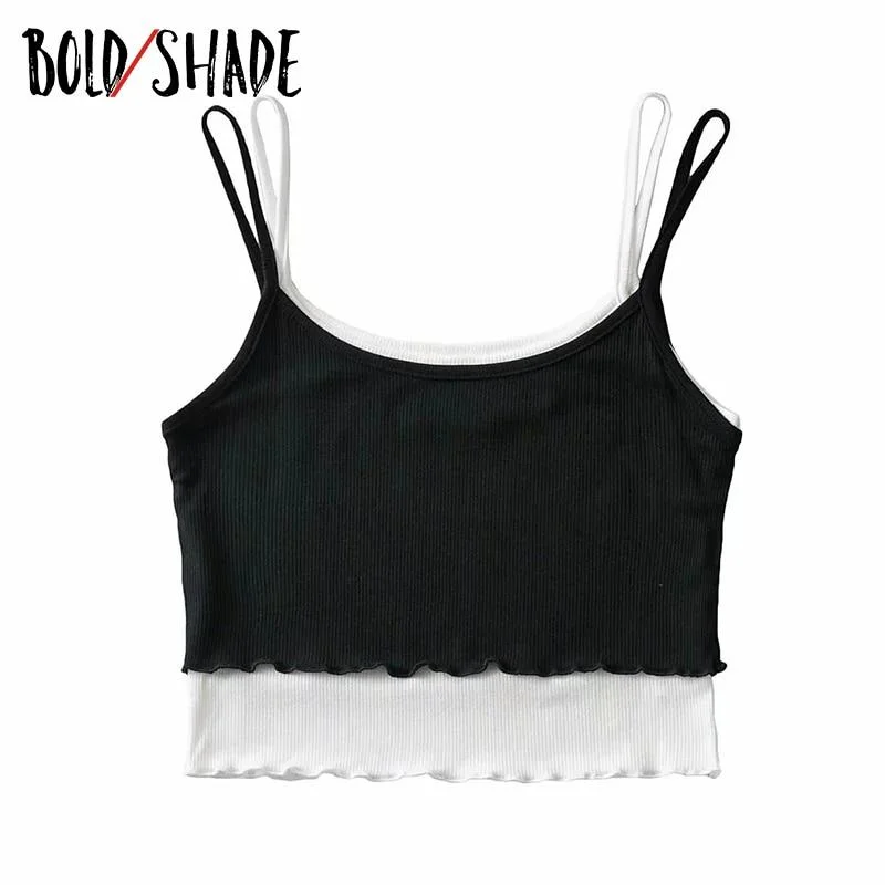 Bold Shade Grunge Streetwear 90s Style Camis Women Patchwork Y2K Indie Vintage Tank Tops 2021 Skinny Ribbed Strap Crop Top Basic