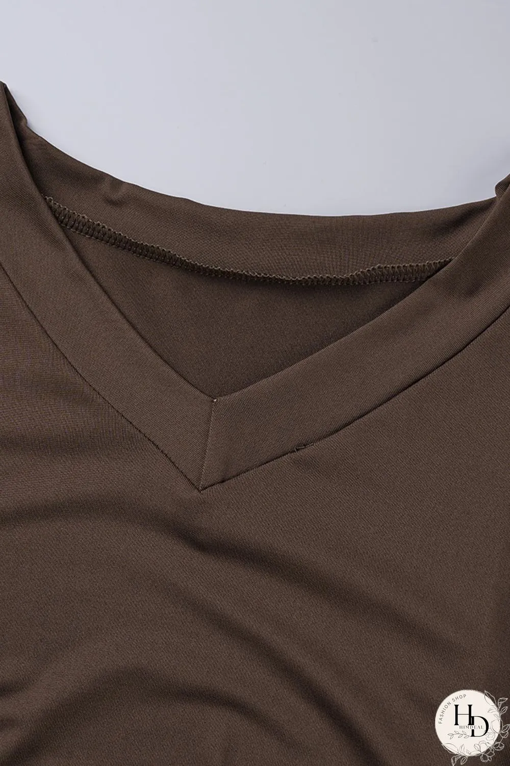 Coffee Fashion Casual Solid Slit V Neck Short Sleeve Two Pieces