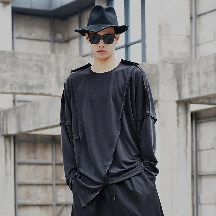Original Design New Dark Style Front and Back Patchwork Long-sleeved Shirts-dark style-men's clothing-halloween