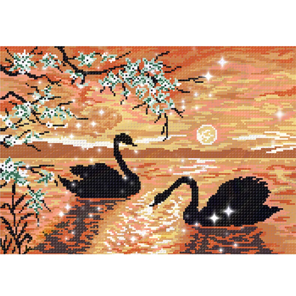 9CT Full Cross Stitch Bead Embroidery - Swan Lake(Canvas|50*36CM)