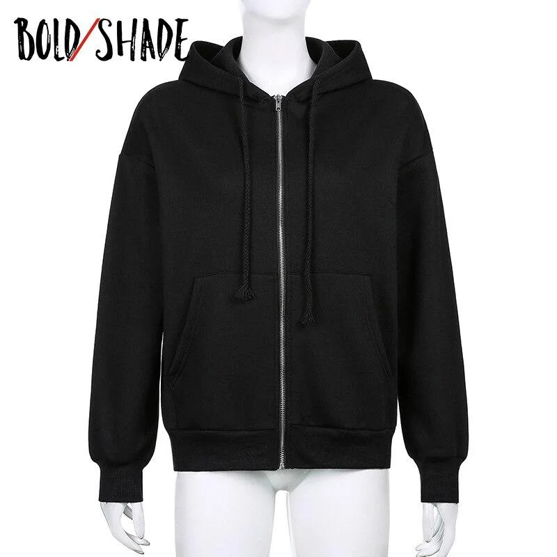 Bold Shade Streetwear 90s Style Hoodies Oversize Velvet Indie Zipper Vintage Hooded Top Warm Brown Solid Sweatshirt 2021 Autumn