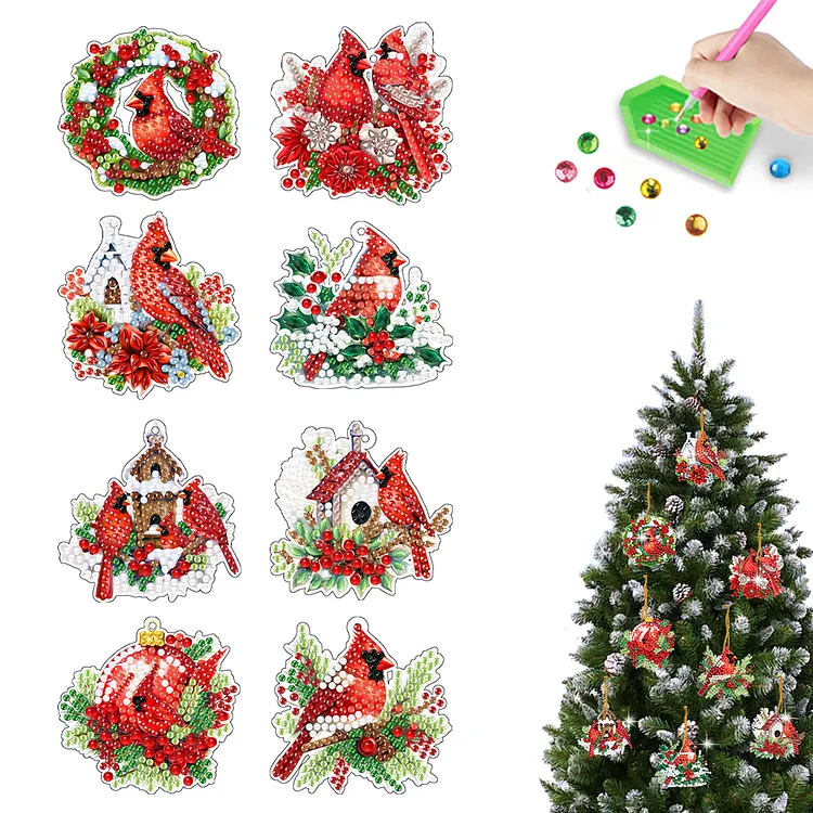 【Holiday Decorations】8Pcs Christmas Cardinal Diamond Painting For Holiday Decorations for Home Decor DIY Crafts Gift(Single Sided Drill) gbfke