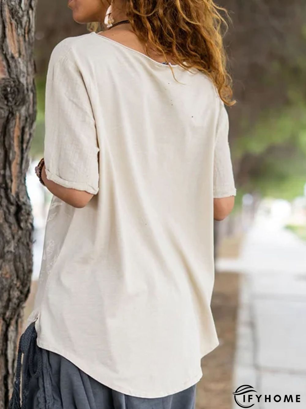 Short Sleeve Cotton-Blend T-shirt | IFYHOME