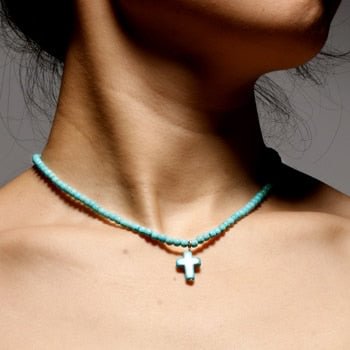 YOY-4MM Natural Stone Cross Pendant Necklaces