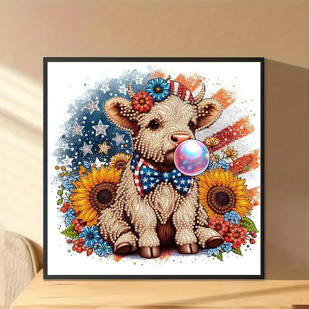 Diamond Painting - Partial Special Shaped Drill - Independence Day Sunflower Yak(Canvas|30x30cm)