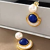 Creative Blue Red Painting Golden Earrings