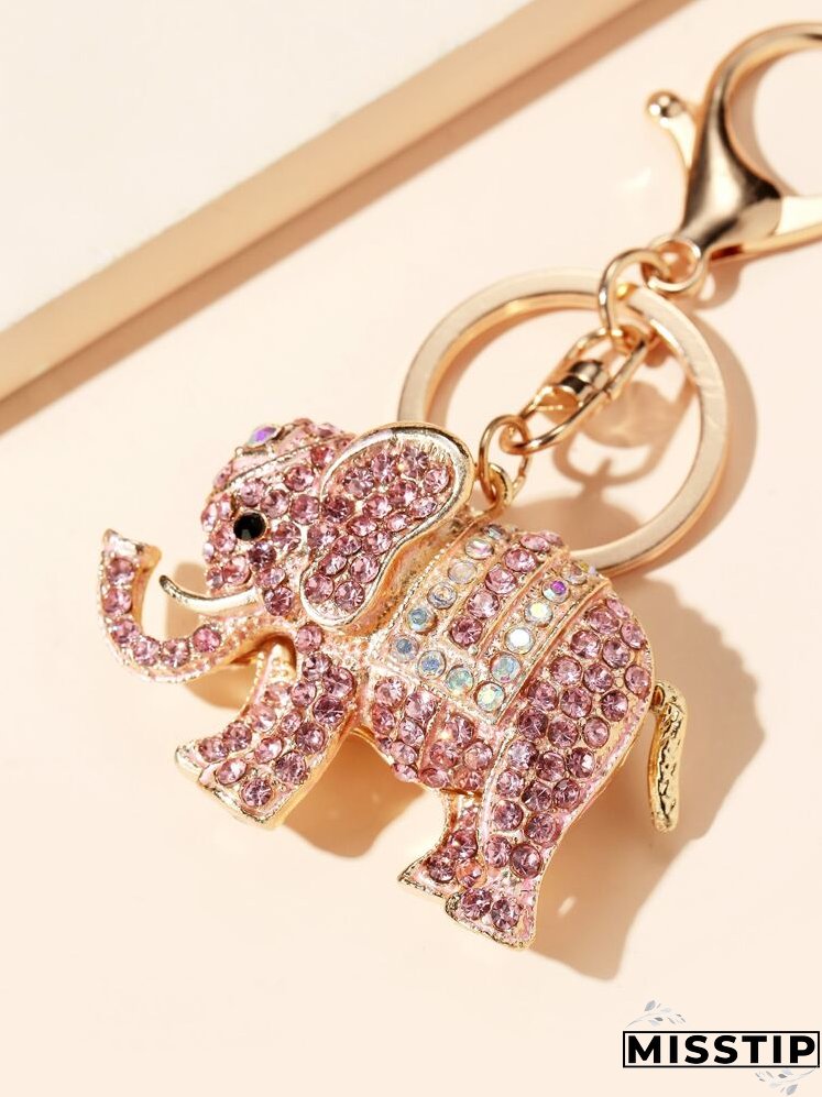 Rhinestone Decor Elephant Charm Keychain