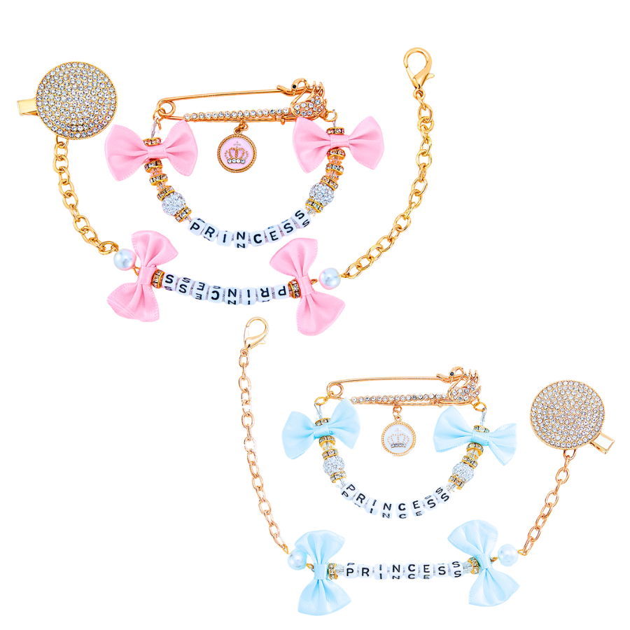 18K Gold Vintage Spanish Baby Personalized Pacifier Clip and Brooch Sets 