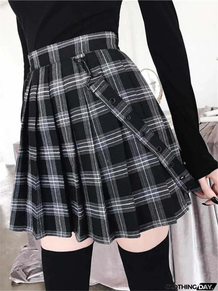 Women's Sexy Tartan Plaid Pleated Mini Skirt