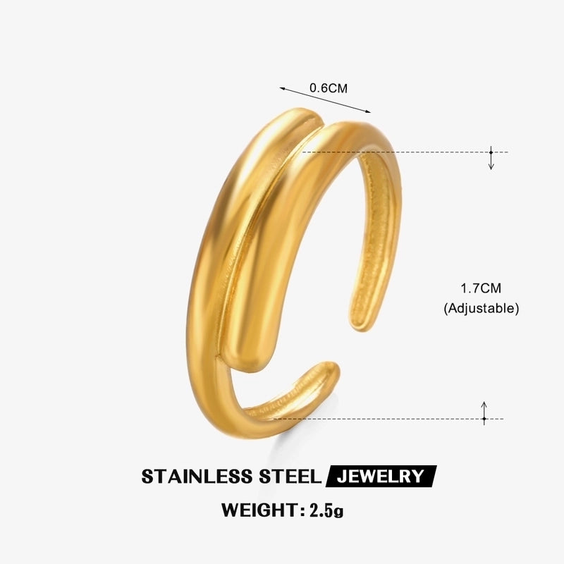 Minimalist Classic Style Lines 304 Stainless Steel 18K Gold Plated Plating Open Rings