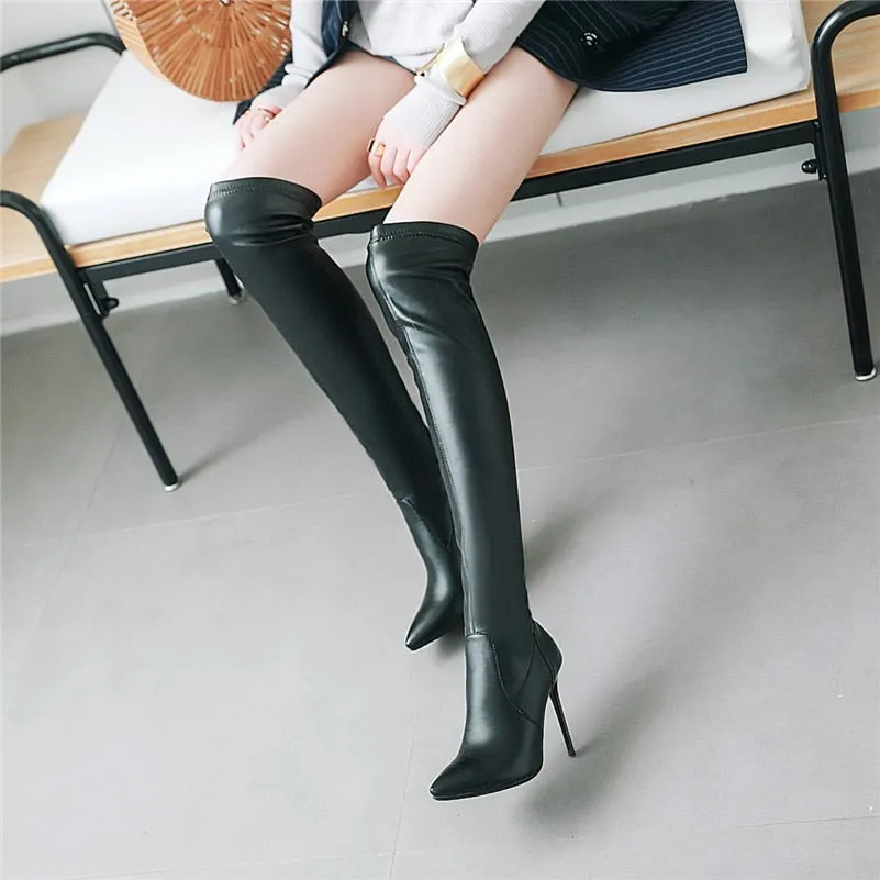 Meotina Over The Knee Boots Woman Pointed Toe Super High Heel Thigh High Boots Stiletto Heel Long Boots Ladies Shoes White 33-46