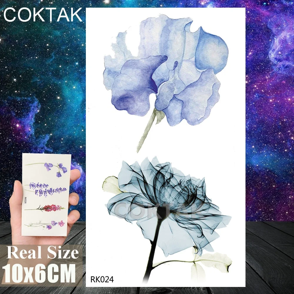 Watercolor Flower Beauty Temporary Tattoos Sticker For Women Body Art Arm Tatoos Waterproof Tattoo Paper Fake Jewelry Tatoos