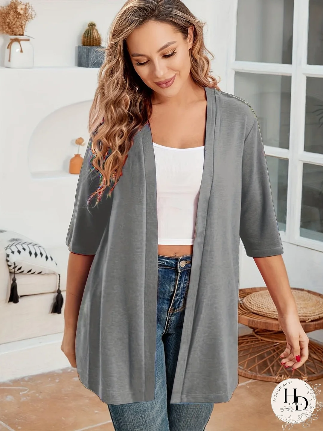 Women's Plus Size Open Front Cardigan