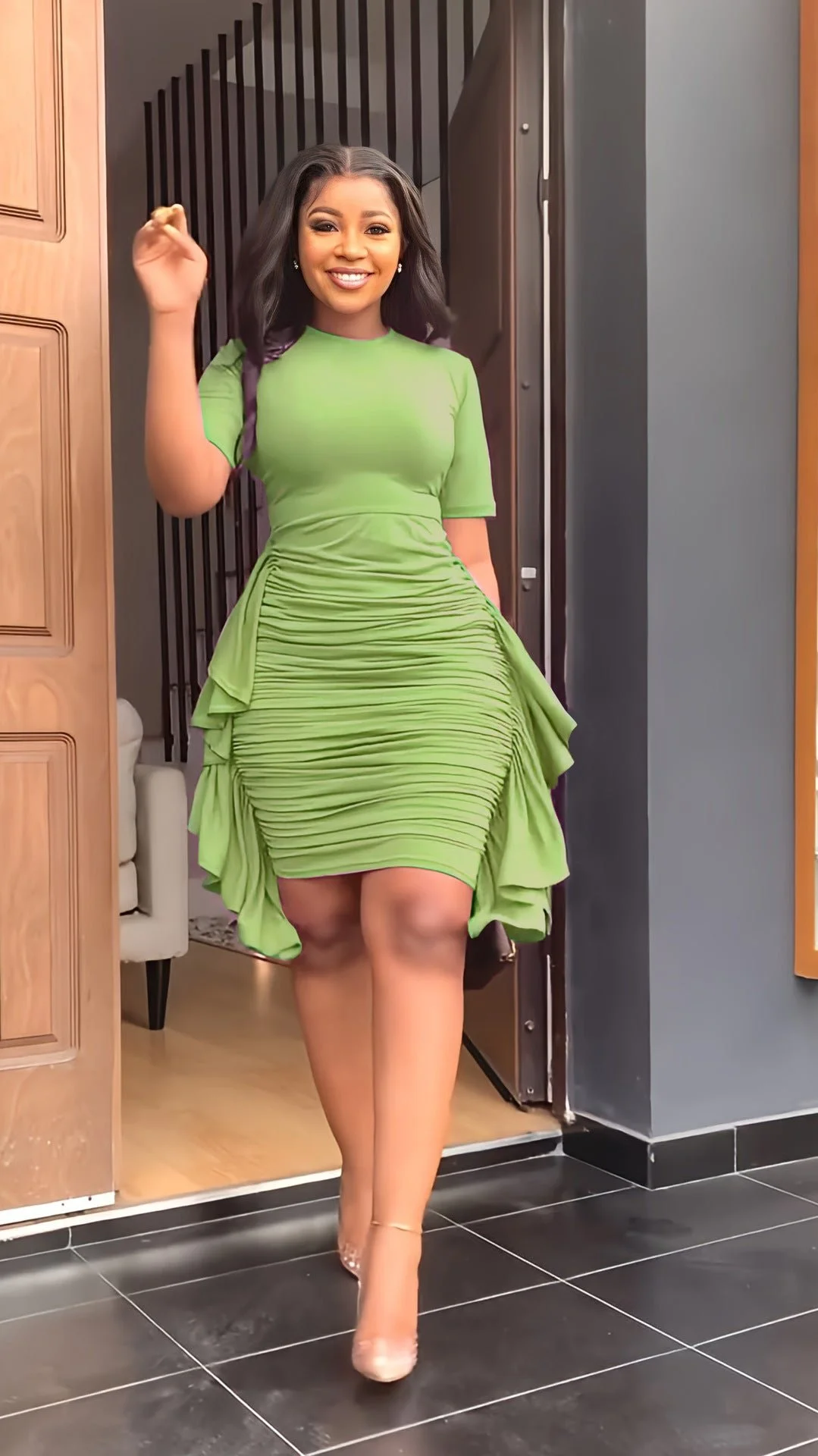 Round Neck Short Sleeve Irregular Ruffle Midi Dresses--🔥Buy 2 free shipping🔥