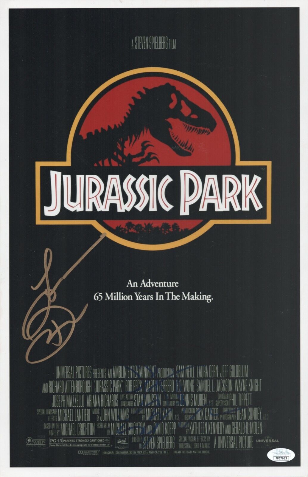 Laura Dern Jeff Goldblum Signed 11x17 Jurassic Park JSA COA Authentic Auto