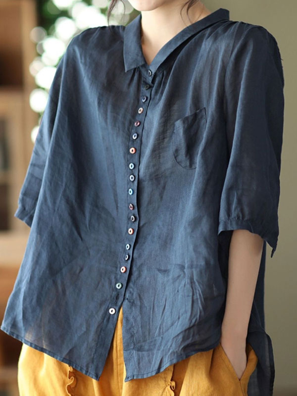 Women's Colorful Buttoned Cotton and Linen Shirts tjj Shicloths