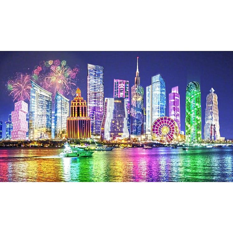 City Night View - Full Round Drill Diamond Painting - 100x50cm(Canvas)