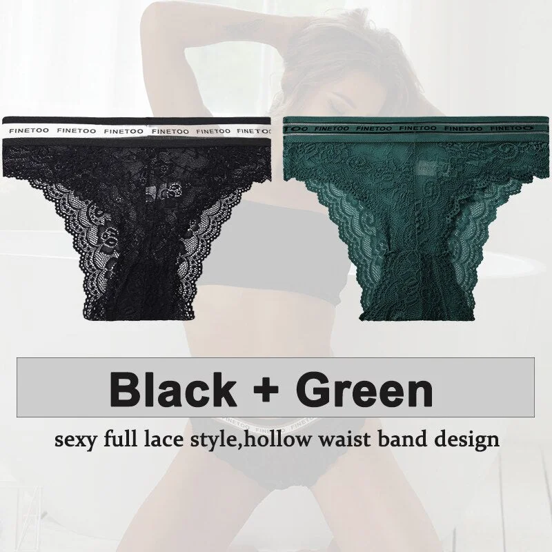 2PCS/Set Underwear Lace Panties Women's Lingerie Sexy Panties Female Underpants Floral Lace Perspective Waist Band Briefs Panty