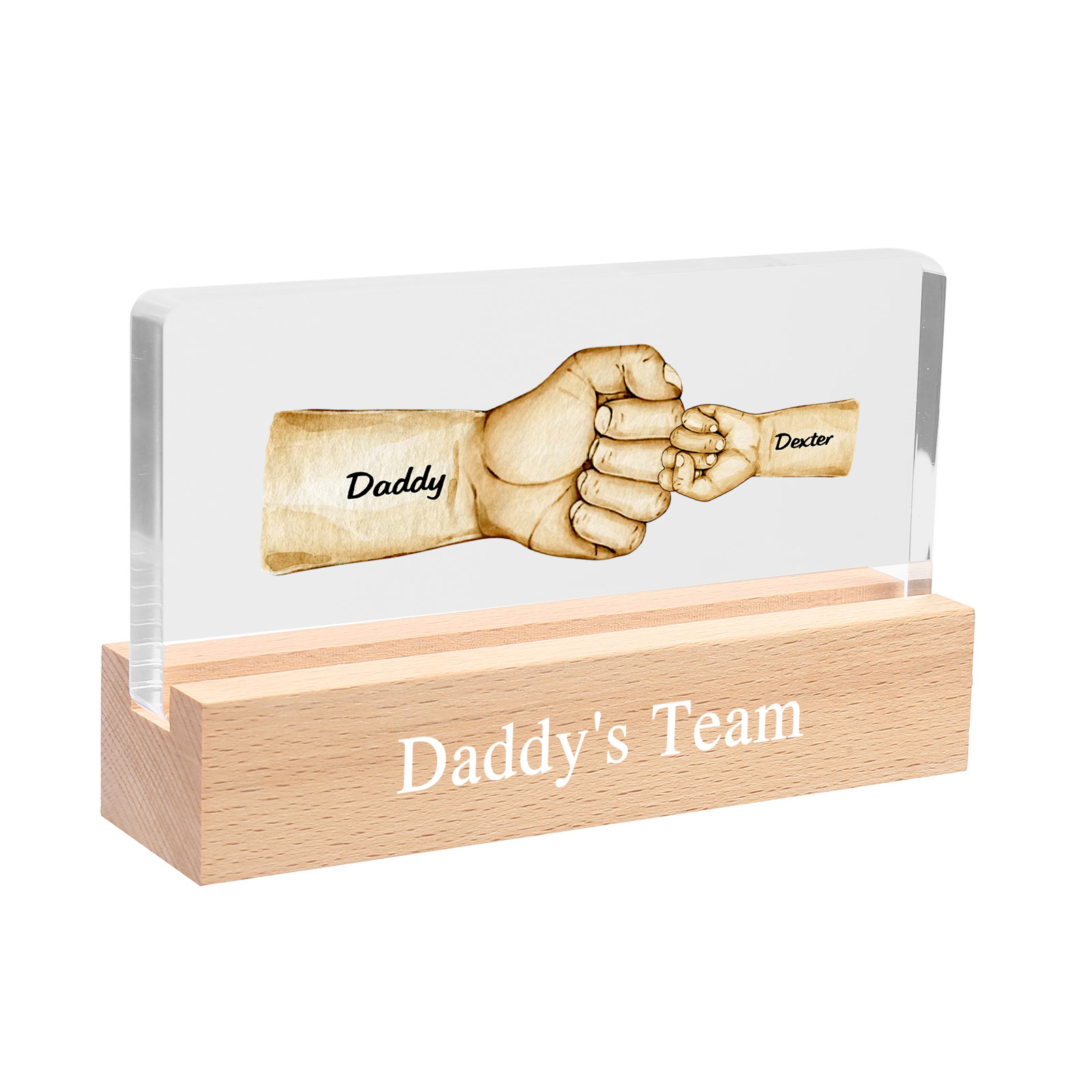2 Names - Personalised Fist Bump Pattern Table Lamp Customized Text Father's Day Gift for Dad