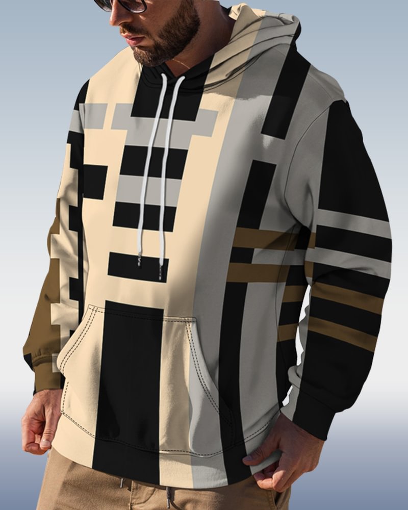 Men's Geometric Colorblock Hoodie 032