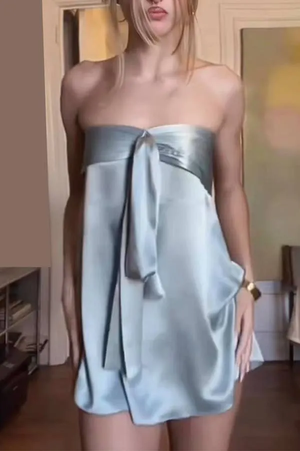 Bow-Tie Strapless A-Line Mini Dress
