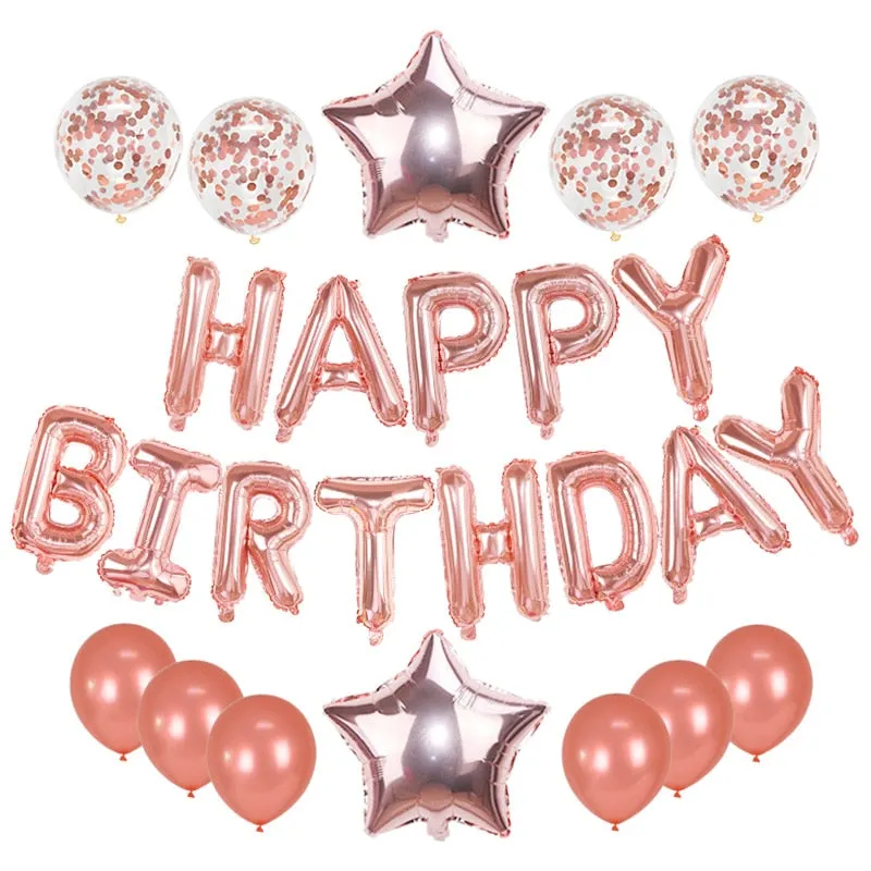 1Set Happy Birthday Confetti Latex Balloons Foil Letter Balloon Adult Kids Birthday Party Decorations Babay Shower Helium Globos
